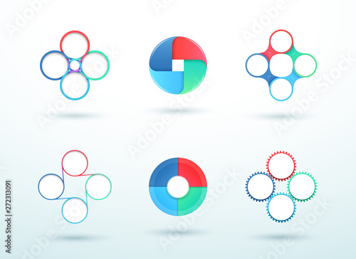 4 Point Connected Circle Cycle Diagram Vector Set