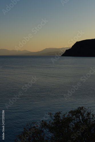 Beautiful sunset on the black sea  evening view of the mountains  Vesele bay in the Sudak Municipality of the Crimea