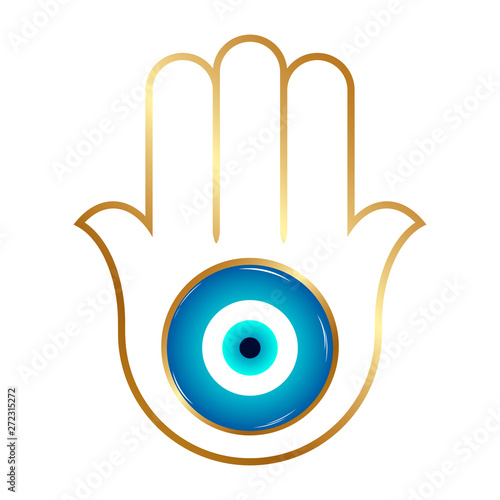 Ornate hamsa, Gold amulet against the evil eye and spoilage. Vector.