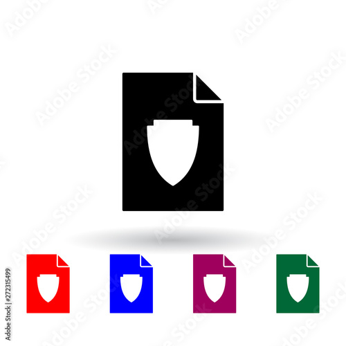 shield on document multi color icon. Elements of file and documents set. Simple icon for websites, web design, mobile app, info graphics