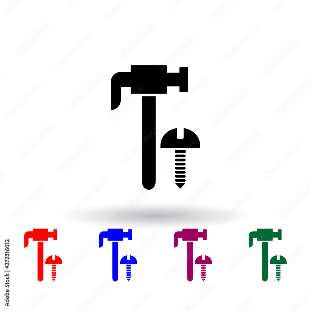hammer and screw multi color icon. Elements of engineering set. Simple icon for websites, web design, mobile app, info graphics hammer and screw multi color icon. Elements of engineering set. Simple icon for websites, web design, mobile app, info graphics