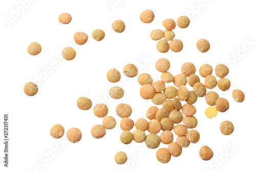 lentils isolated on white background. top view
