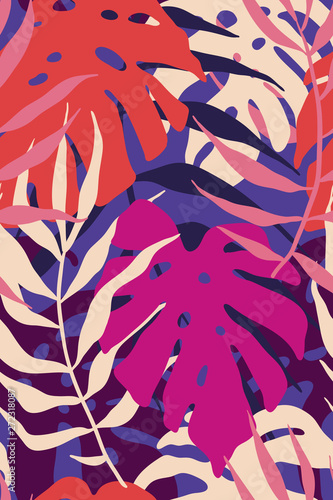 tropical leaves colorful retro vintage pattern