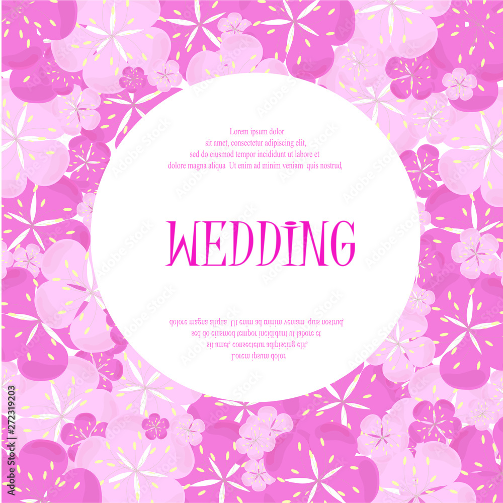 Wedding invitation card beautiful vintage floral sakura pink background, painting flowers, design elements stock vector illustration for web, for print