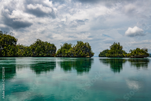 Waigeo  Kri  Mushroom Island  group of small islands in shallow blue lagoon water  Raja Ampat  West Papua  Indonesia