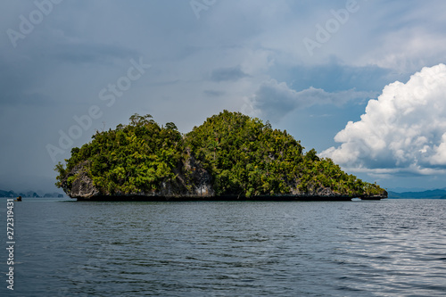 Waigeo, Kri, Mushroom Island, group of small islands in shallow blue lagoon water, Raja Ampat, West Papua, Indonesia