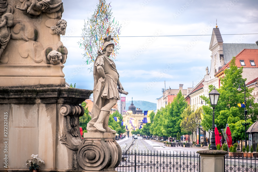 Fototapeta premium KOSICE, SLOVAKIA - APRIL 15, 2017: Street in the center of the city. Kosice is the 2nd largest city in Slovakia with 555,800 people living in metro area.