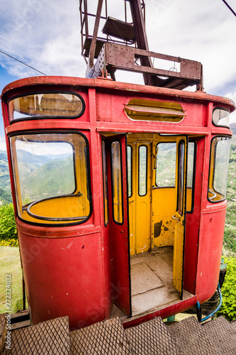 Khulo, Georgia - May 8, 2017. Old school funicular public transportation over valley. Asia, post-soviet republic. photo