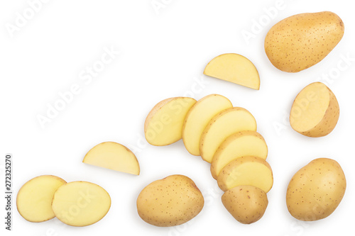 Young potato isolated on white background. Harvest new. Top view. Flat lay, Set or collection