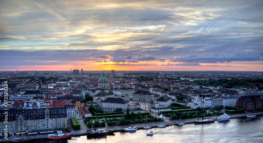 Aerial view of Amalienborg Castle, Denmark at sunset