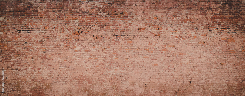 Panoramic Old messy Brick Wall Background. - obrazy, fototapety, plakaty 