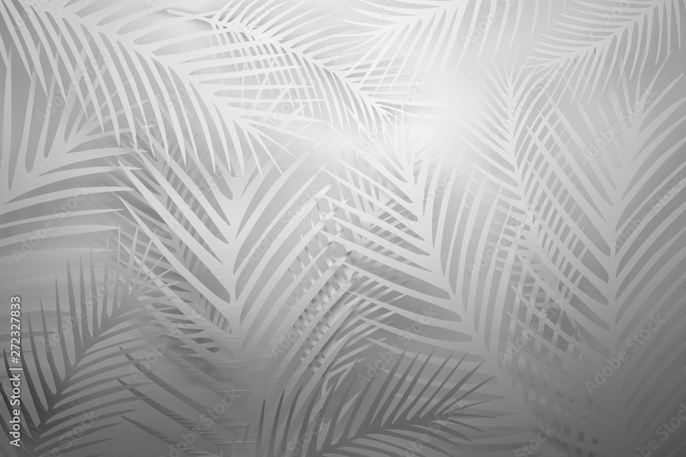 White pattern with large spiky plant leaves. 3d illustration.