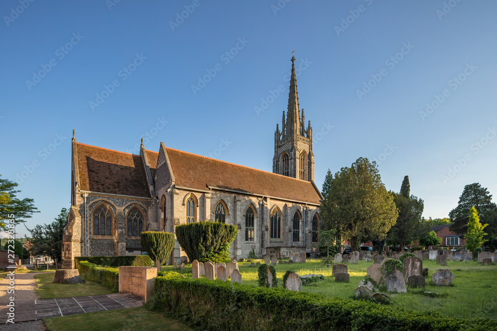Marlow UK May 29th 2019 : All Saints church in Marlow, located next to the suspension bridge over the river Thames Marlow UK May 29th 2019 : All Saints church in Marlow, located next to the suspension bridge over the river Thames