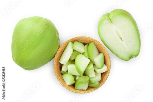 Wallpaper Mural fresh Chayote vegetable isolated on white background. Top view. Flat lay Torontodigital.ca