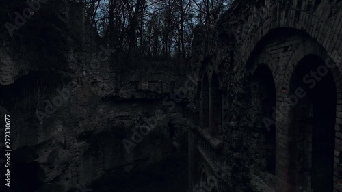 Close up dark brick texture of the cave ruins construction dirty material pattern red rough stone surface textured backgrounds barren blocks broken building empty granite slow motion