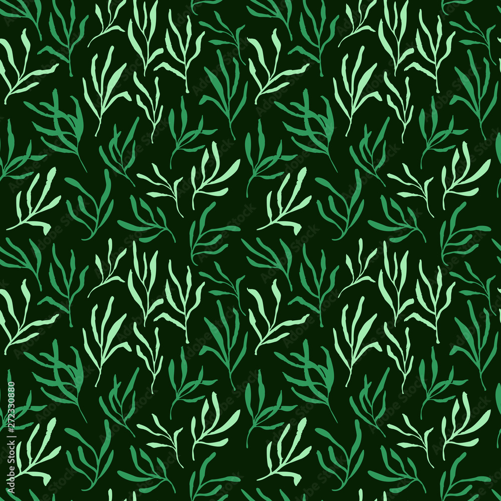 Estragon or tarragon seamless pattern therapeutic green leaf branch. Isolated rosemary vector illustration.