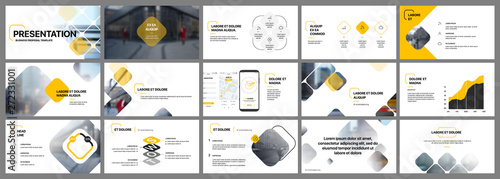 Presentation template, orange and black infographic elements. Vector slide template for business project presentations and marketing.