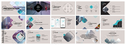 Presentation template, green black infographic elements. Vector slide template for business project presentations and marketing.