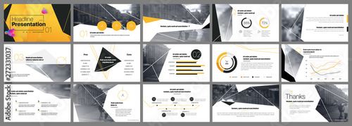 Presentation template, orange and black infographic elements. Vector slide template for business project presentations and marketing.
