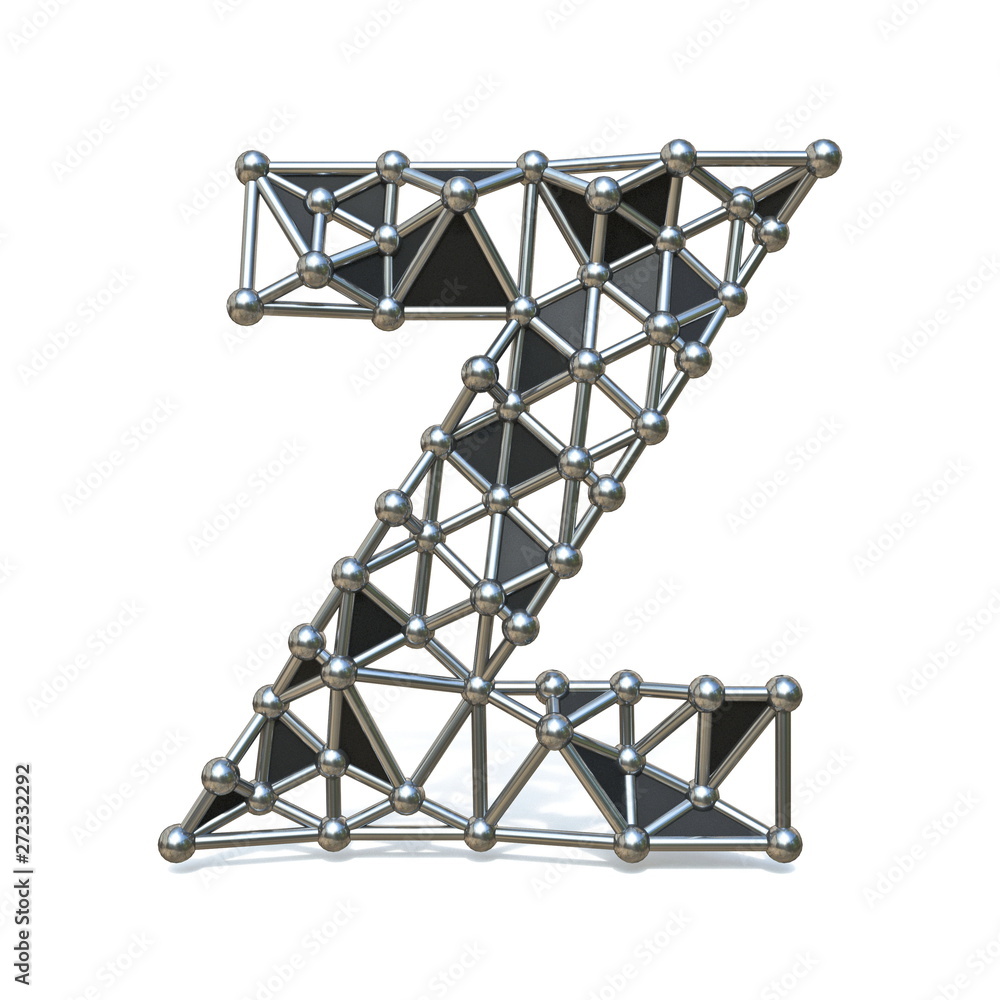 Wire low poly black metal Font Letter Z 3D Wire low poly black metal Font Letter Z 3D
