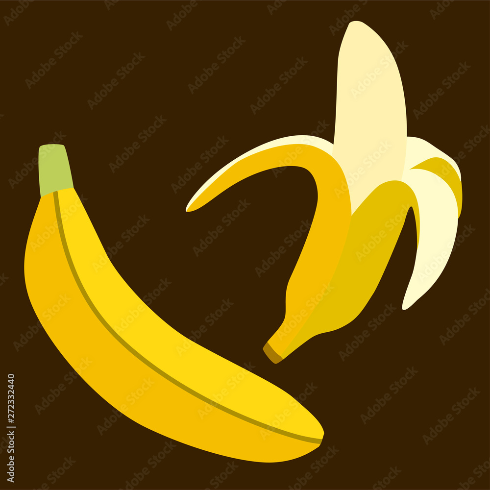 Cartoon yellow banana vector illustration on white background Vector illustration of half peeled banana isolated on a brоwn background Cartoon yellow banana vector illustration on white background Vector illustration of half peeled banana isolated on a brоwn background