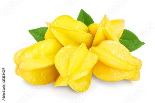 Carambola or star-fruit with leaf isolated on white background