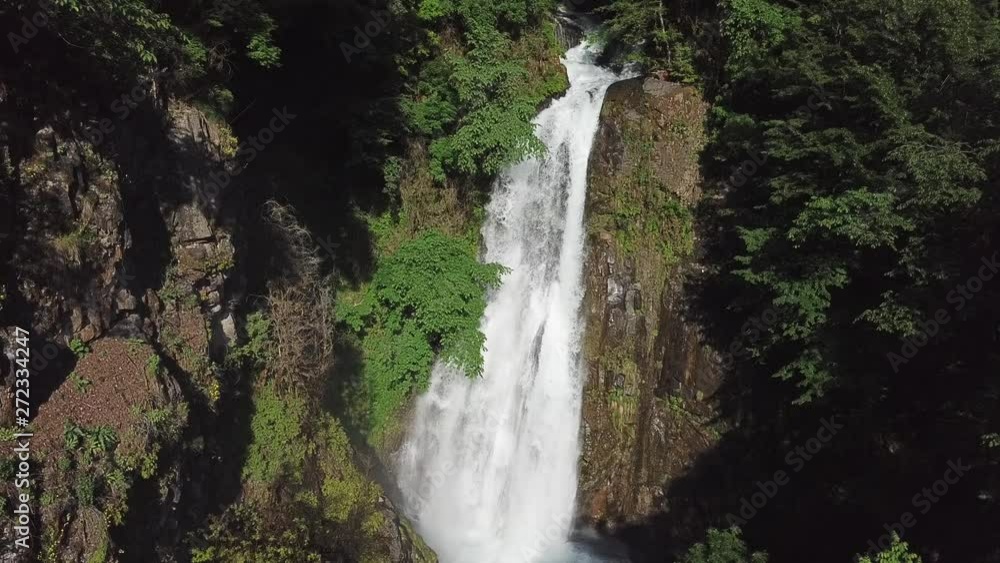 Beautiful and powerful waterfall Jirhwa in Abkhazia, aerial view Beautiful and powerful waterfall Jirhwa in Abkhazia, aerial view