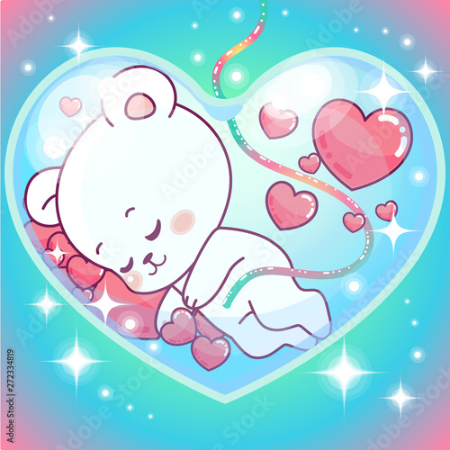 Adorable teddy bear boy inside mommy's belly