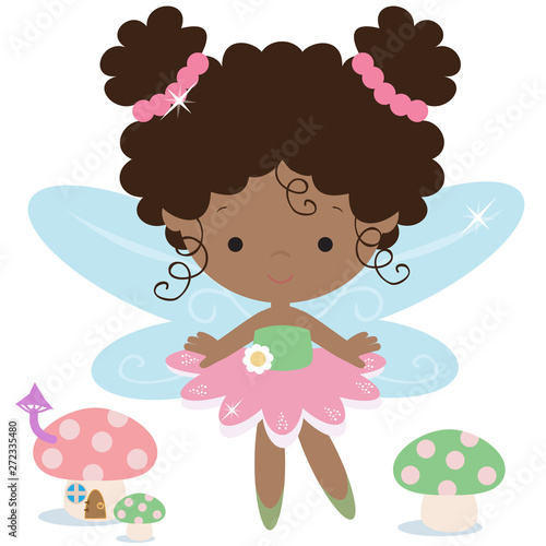 Cute curly garden fairy vector cartoon illustration