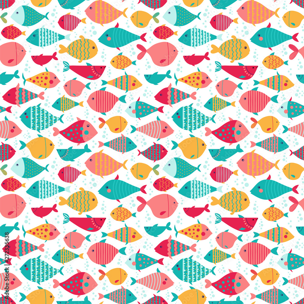 Fototapeta premium Seamless vector pattern with various fishes.