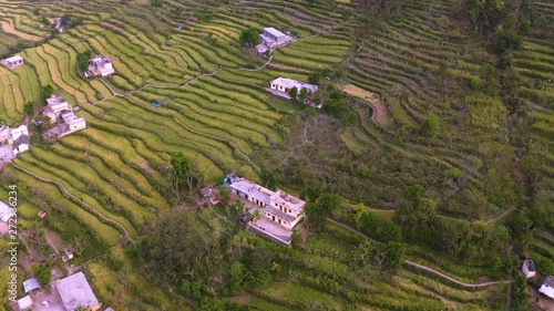 Himalaya agriculture terraces, 4k drone aerial footage photo