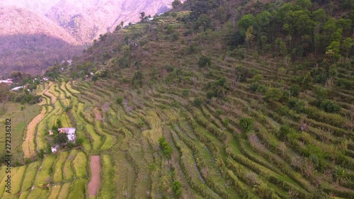 Himalaya agriculture terraces, 4k drone aerial footage photo