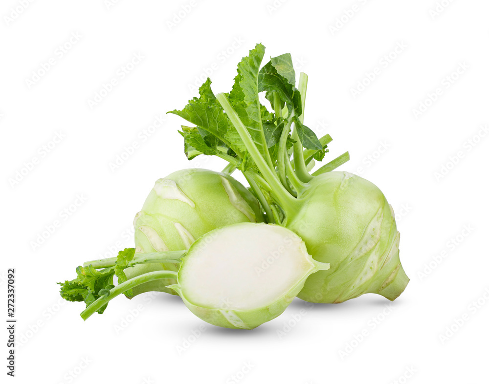 Fresh kohlrabi with green leaves on isolated white backround. full depth of field Fresh kohlrabi with green leaves on isolated white backround. full depth of field
