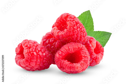 Raspberry with leaves isolated on white background. full depth of field