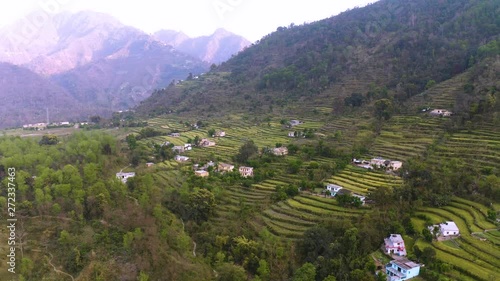 Himalaya agriculture terraces, 4k drone aerial footage photo