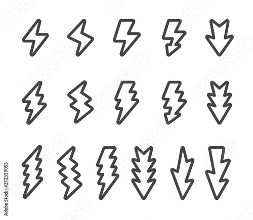 lightning and thunder thin line icon set,vector and illustration