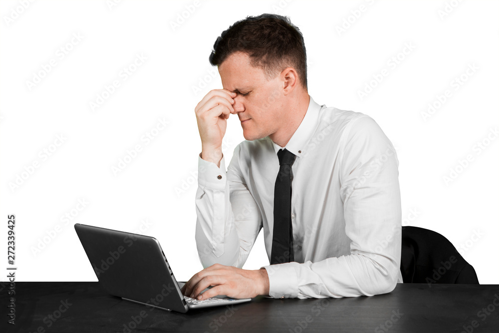 Caucasian businessman having headache on studio Caucasian businessman having headache on studio