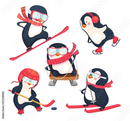 active penguins in winter concept