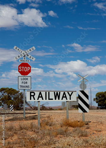 Stop sign at a railway crossing, Australia