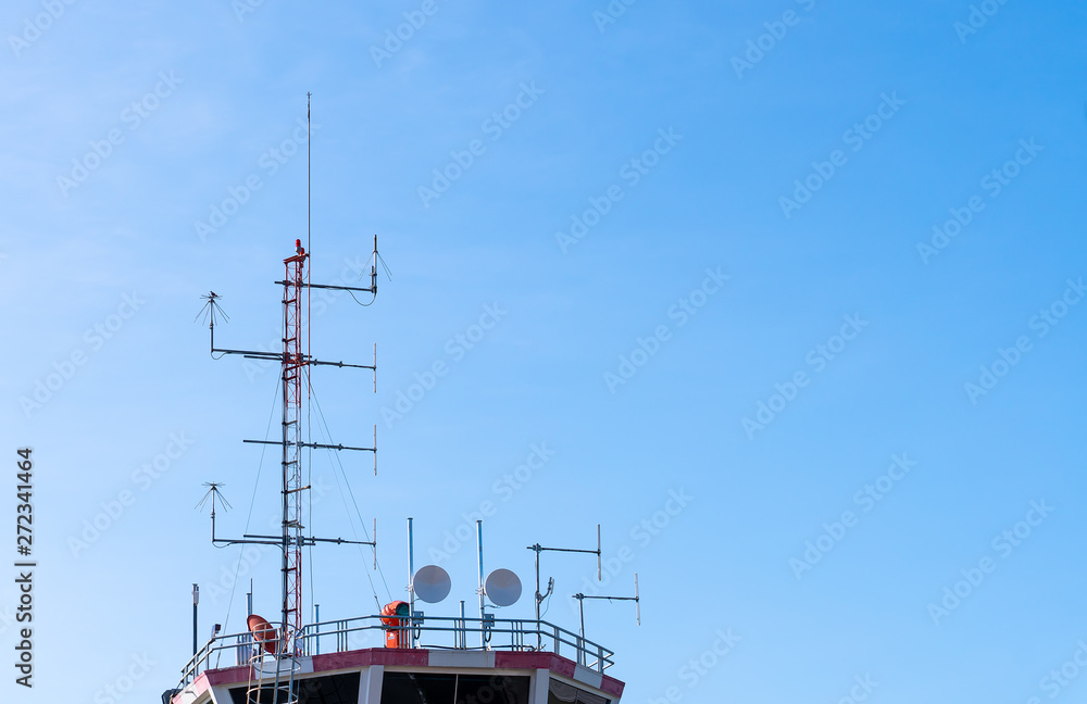 Radio mast on erodrome control tower Radio mast on erodrome control tower