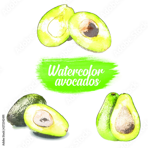 Set de aguacates acuarela