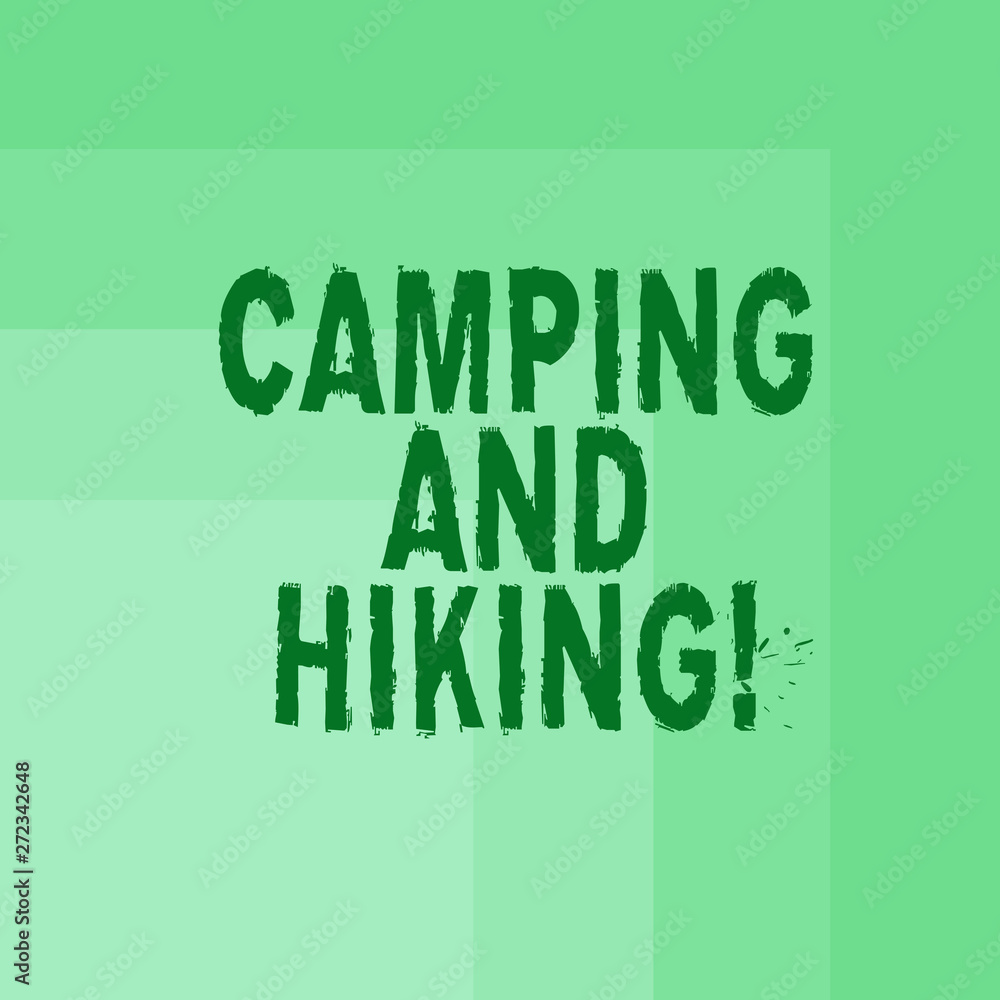 Fototapeta premium Word writing text Camping And Hiking. Business concept for outdoor activity involving staying away from home Blank Monochrome Square with Seamless Multiple Border in One Corner