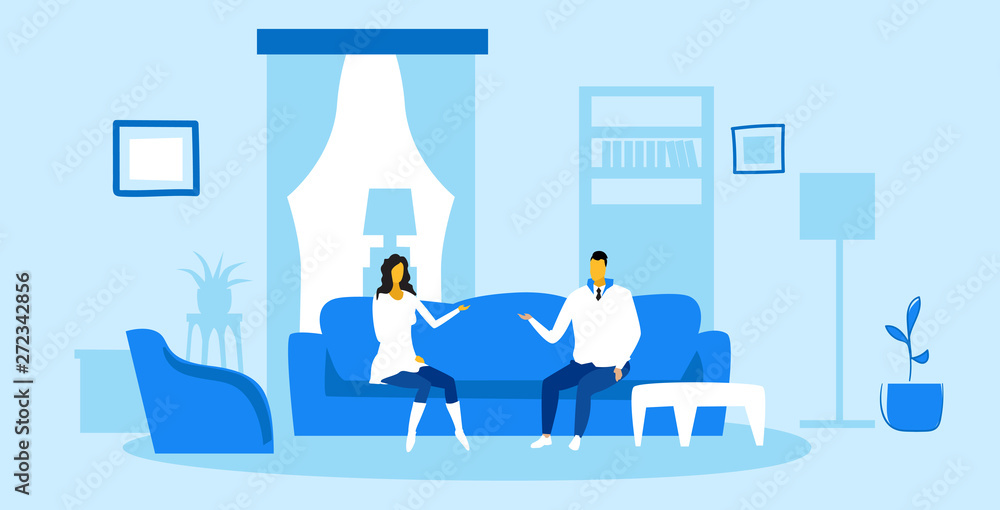 man woman sitting on couch and discussing family having fun communication concept modern living room interior sketch doodle horizontal vector illustration man woman sitting on couch and discussing family having fun communication concept modern living room interior sketch doodle horizontal vector illustration