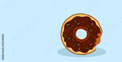 chocolate donut with glaze and crumbs sweet freshly baked cookie dessert food concept sketch horizontal