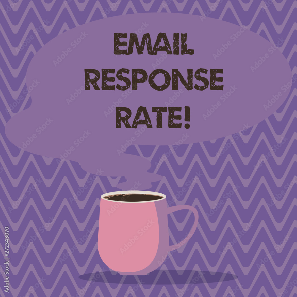 Text sign showing Email Response Rate. Conceptual photo percentage showing saw something then completed action Mug photo Cup of Hot Coffee with Blank Color Speech Bubble as Steam icon Text sign showing Email Response Rate. Conceptual photo percentage showing saw something then completed action Mug photo Cup of Hot Coffee with Blank Color Speech Bubble as Steam icon