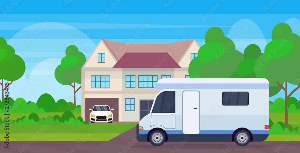 Φωτογραφία caravan car family trailer truck stayin near cottage house recreational travel v
