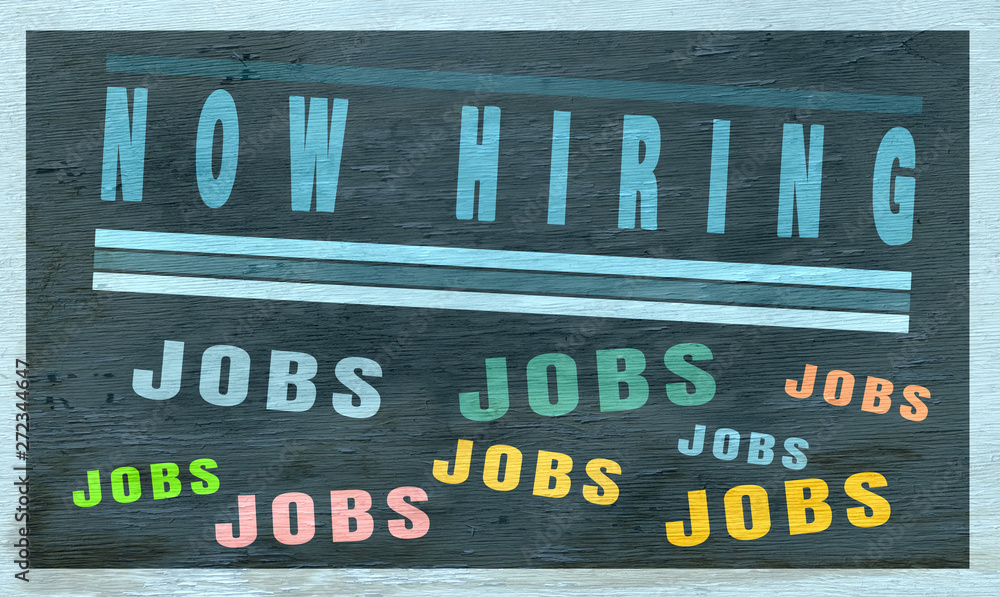 Now hiring for jobs sign on wood grain texture Now hiring for jobs sign on wood grain texture