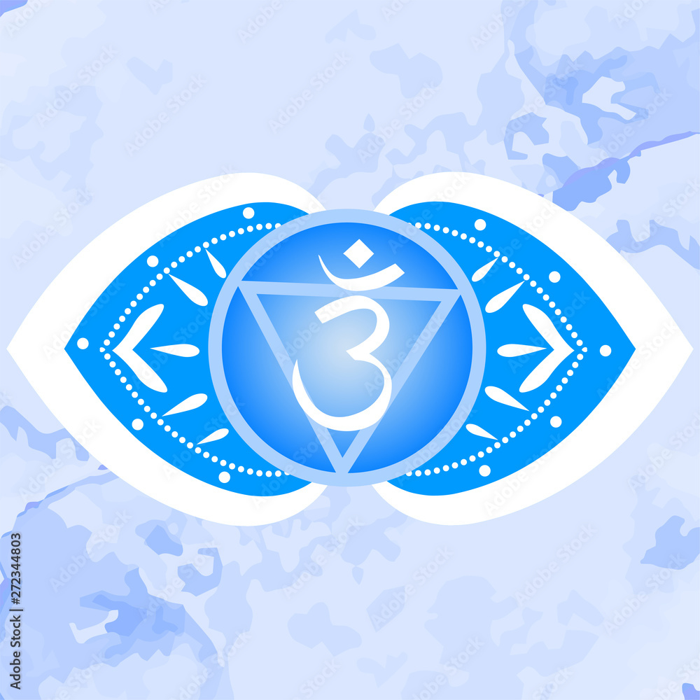 Vector illustration with symbol Ajna - Third Eye chakra on ornamental