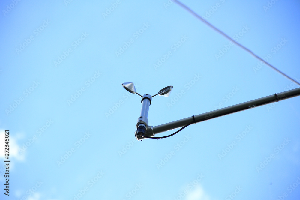 An anemometer is a device used for measuring wind speed, and is also a common weather station instrument. An anemometer is a device used for measuring wind speed, and is also a common weather station instrument.