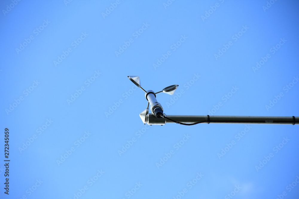 An anemometer is a device used for measuring wind speed, and is also a common weather station instrument. An anemometer is a device used for measuring wind speed, and is also a common weather station instrument.